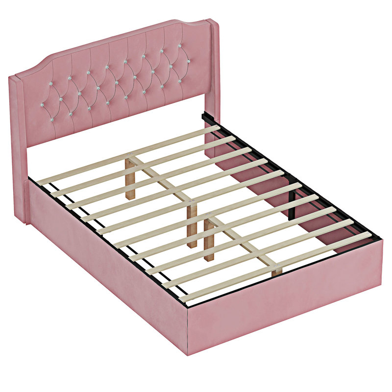 Queen Size Tufted Upholstered Bed Frame, Pink