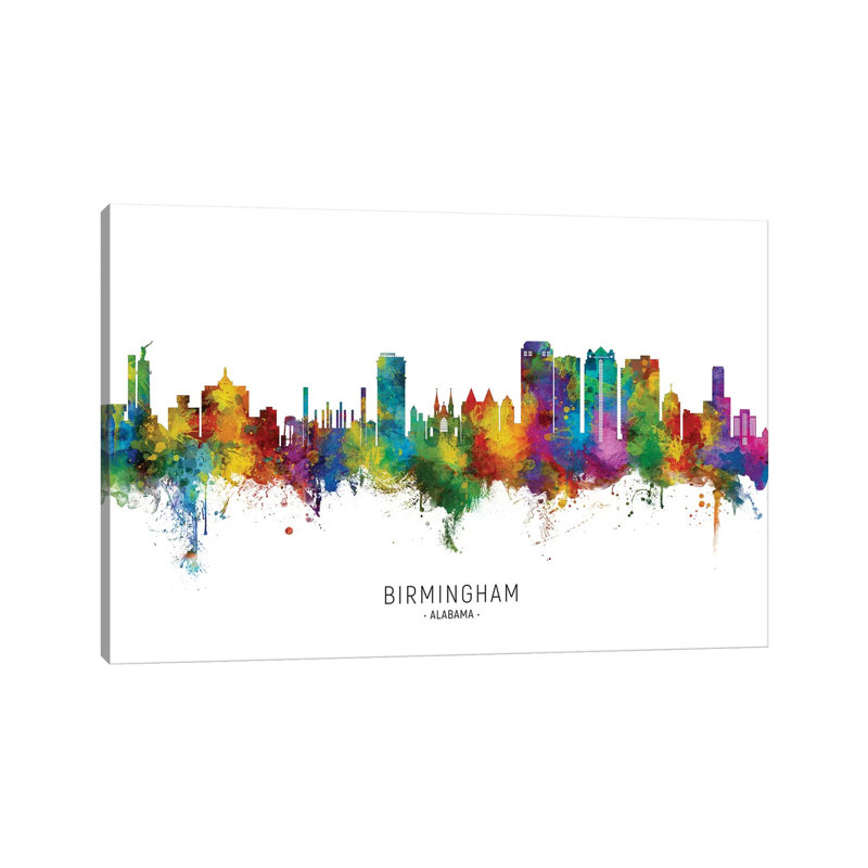 «Birmingham Alabama Skyline City Name» par Michael Tompsett, reproduction d'art sur toile tendue