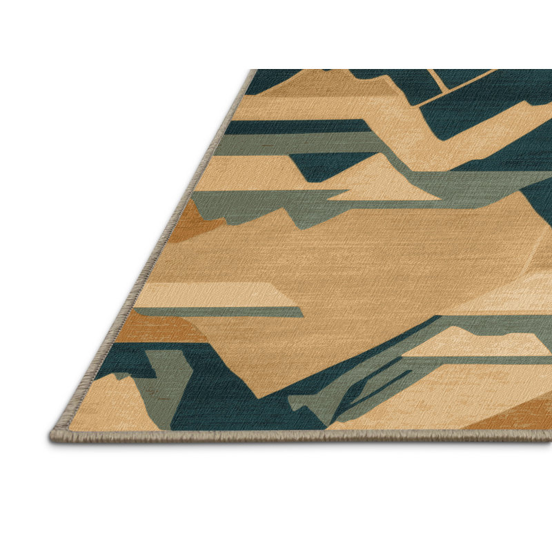 Tapis art déco brun lavable à la machine, Rond 5 pi