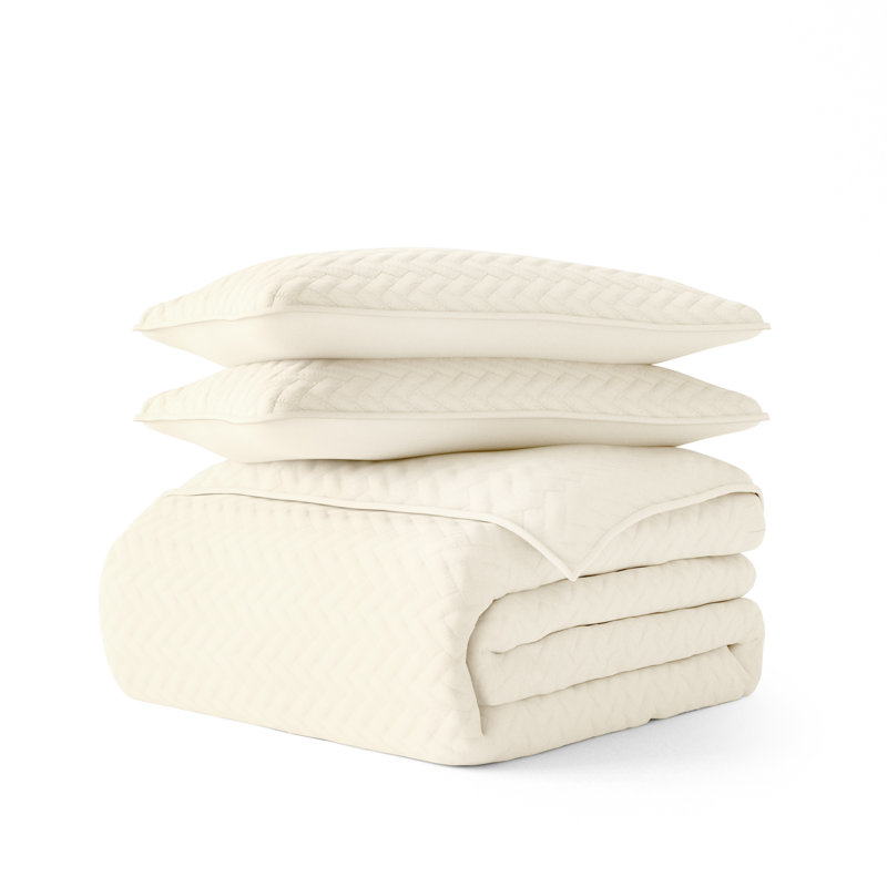 Twin Ivory Quilted Microfiber Coverlet Set