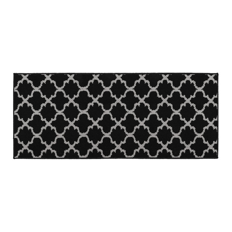 Tapis de cuisine en laine effet arabesque, Noir / gris, Tapis de couloir 4 pi x 1 pi 7 po