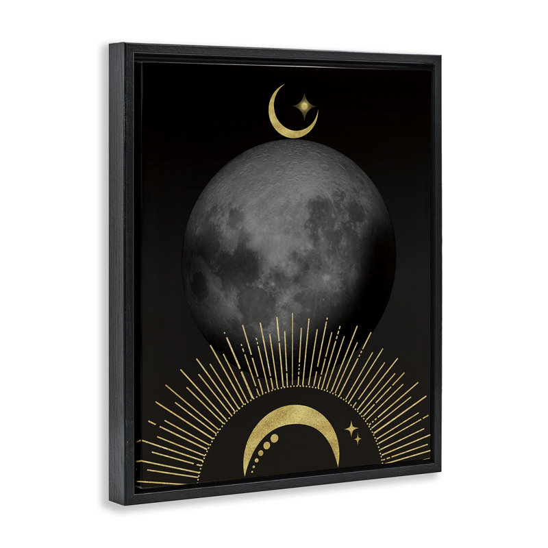 Lunes lunaires centrées, Cadre flottant noir de jais, H 21 po x l 17 po
