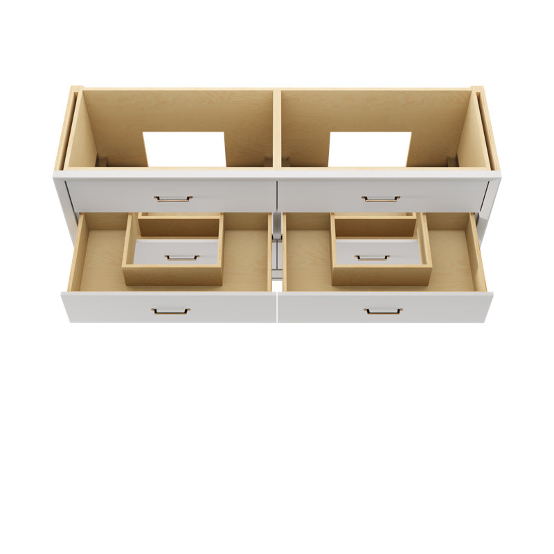 Alexandra Double Drawer Bath Vanity, Strong White, 72", Satin Gold