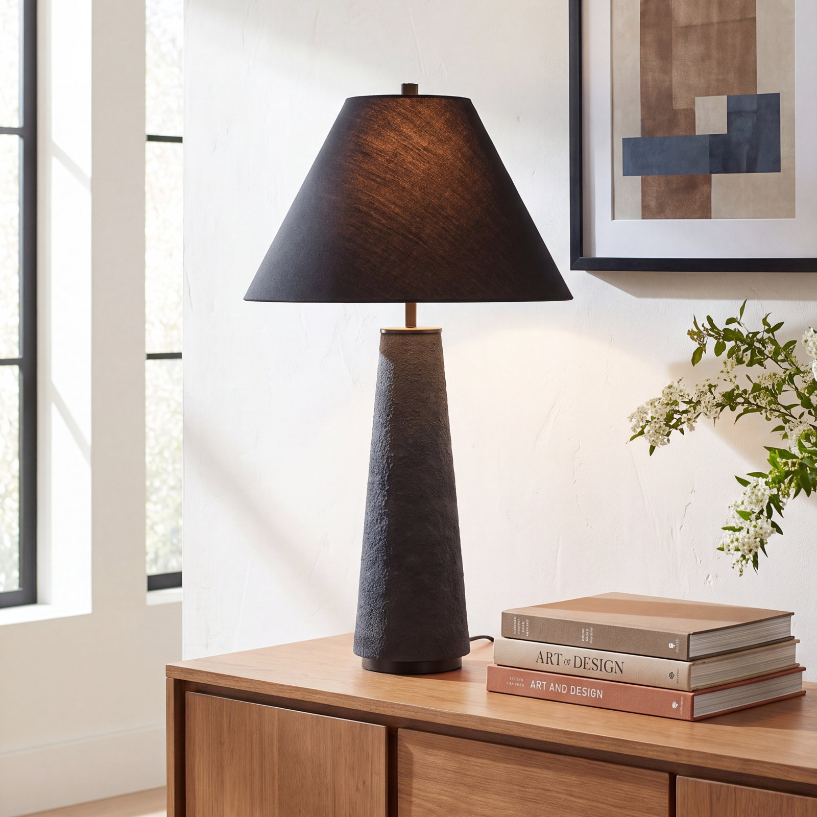 Ceramic Table Lamp, Matte Black