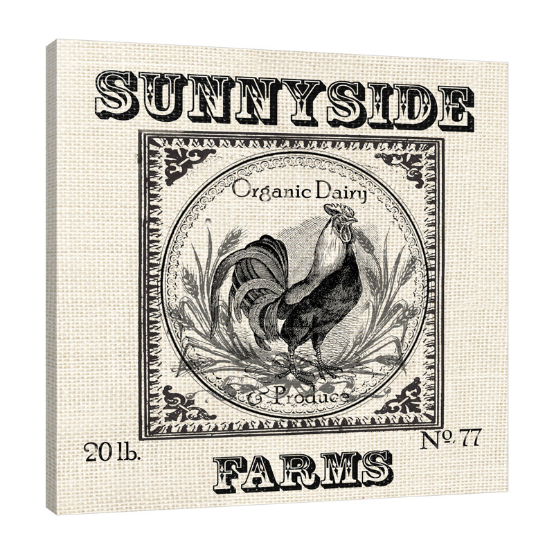 «Farmhouse Black & White Grain Sack: Rooster», toile tendue par August Grove®, H 24 po x l 24 po x P 1,5 po