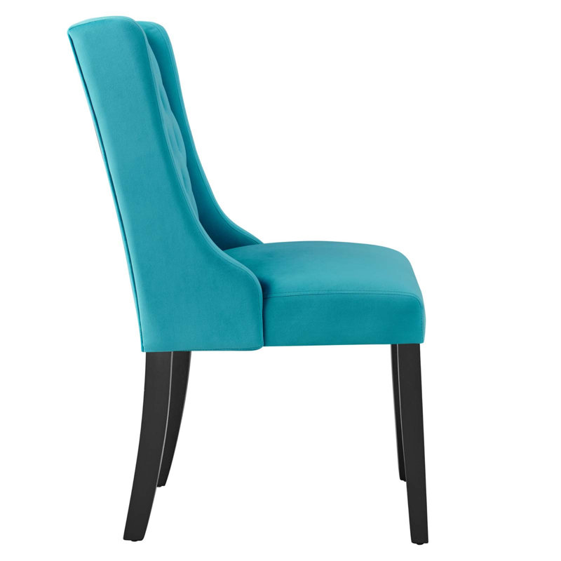 Blue Velvet Upholstered Side Chair with Wood Legs