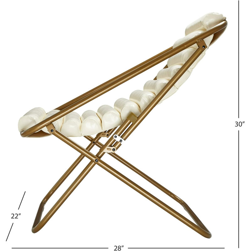 Chaise longue pliante en cuir Vegan, Beige/or