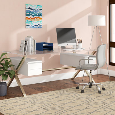Beverly 4 Drawer - Large Modern Executive Desk with Steel X-shaped Legs – Contemporary Home Office Writing Table