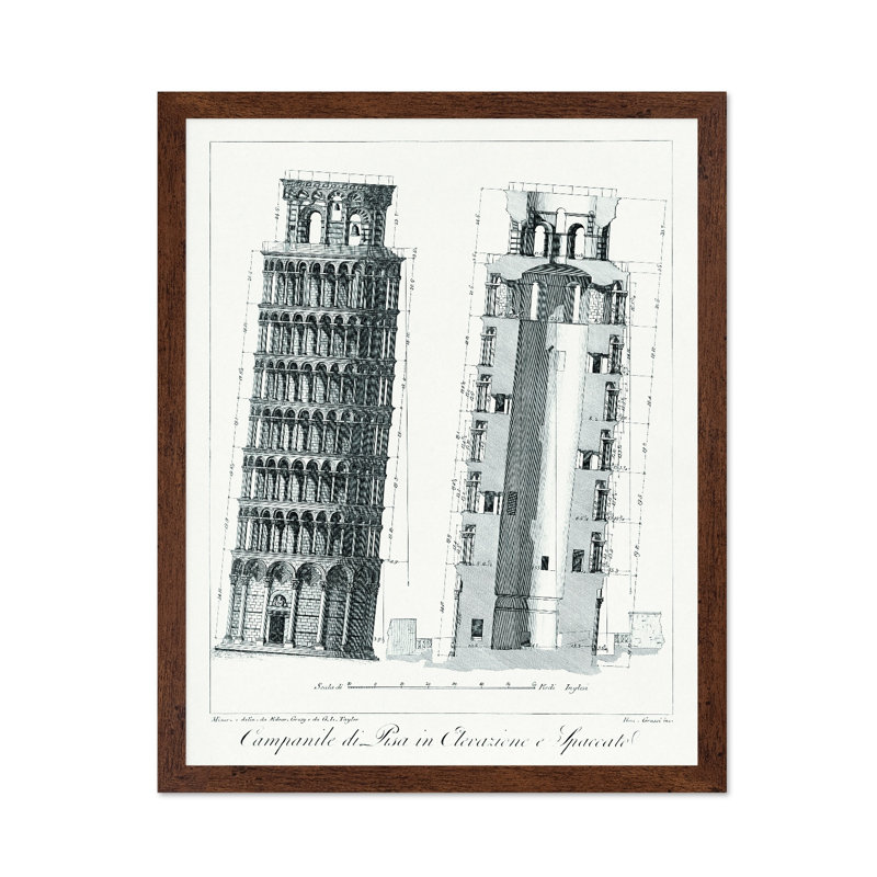 Plan de la tour penchée de Pise, Poster, 16"H x 20"W, Brown Framed