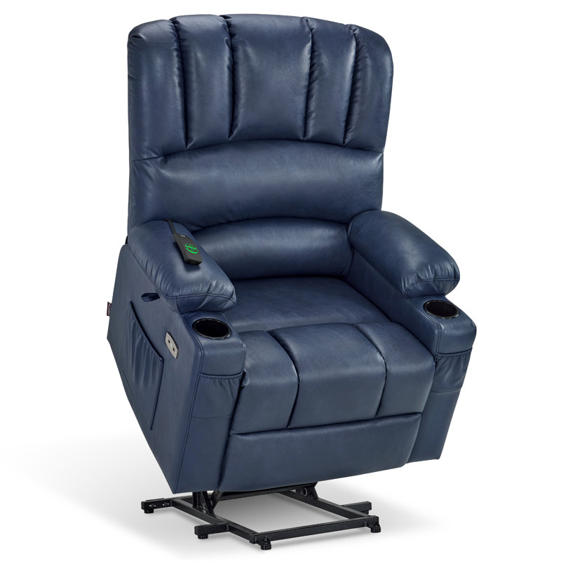 Power Recliner Lift Chair with Heat and Vibration Massage, Faux Leather, Blue