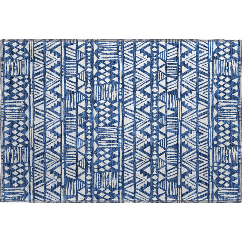 Premium Machine Washable Prisco Navy Rug, Rectangle 1'8" x 2'6"