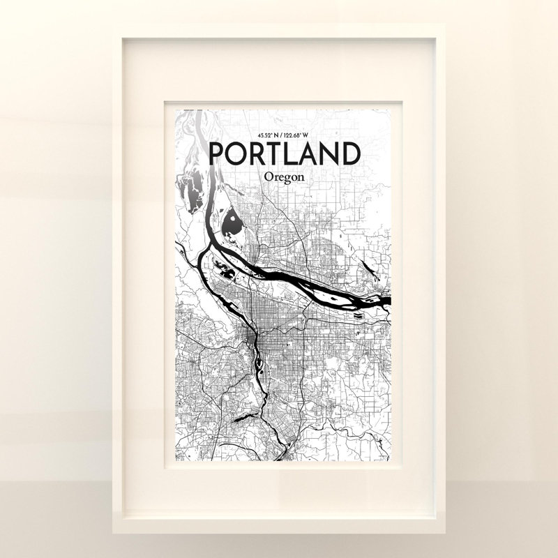 Portland City Map In Ink - No Frame Print, 36cm H x 24cm W x 0.05cm D