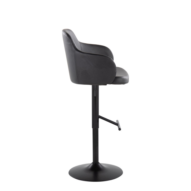 Tabouret de bar rotatif à hauteur ajustable Lakyia, Cuir noir / cadre noir