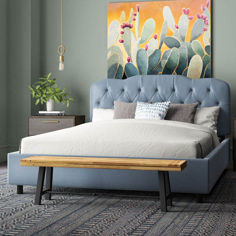 Pires Upholstered Platform Bed, King, Classic Ocean Velvet