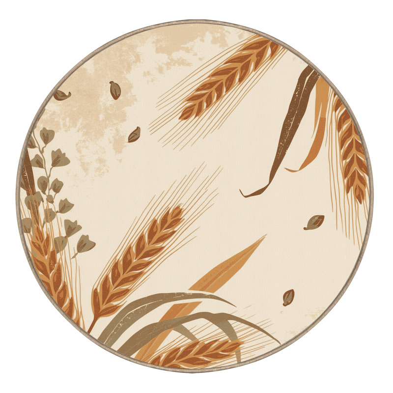 Tapis beige moelleux moelleux et rustique au look rustique rustique, Rond 5 pi