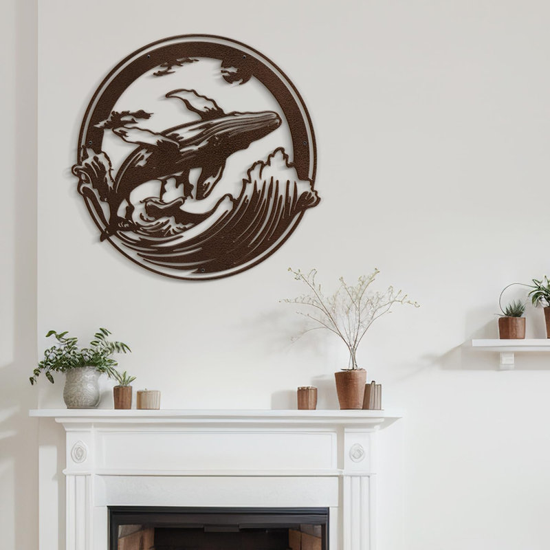 Décoration murale en métal Whale Ocean, H 36 po x l 36 po x P 0,05 po, Bronze
