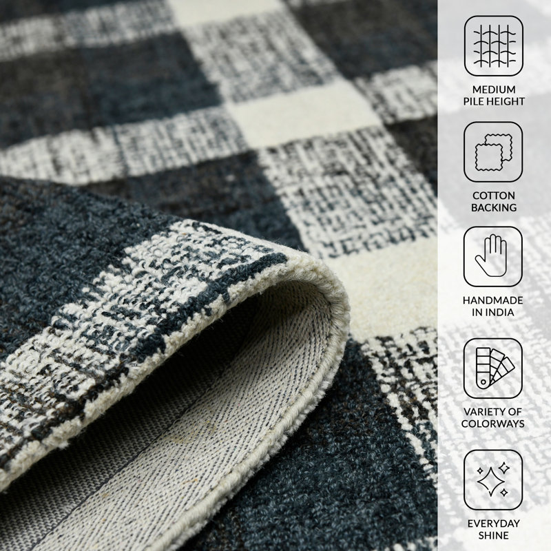 Ashleigh Hand Tufted Wool Plaid Indoor Rug, Rectangle 3'6" x 5'6"
