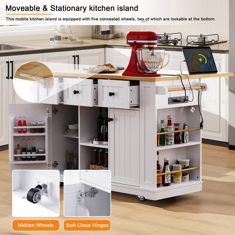 Allycia 53'' Kitchen Island With Drop Leaf, White