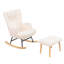 Upholstered Bouclé Rocking Chair with Footstool, Teddy Fleece Accent Chair with Headrest & Side Pocket, Beige