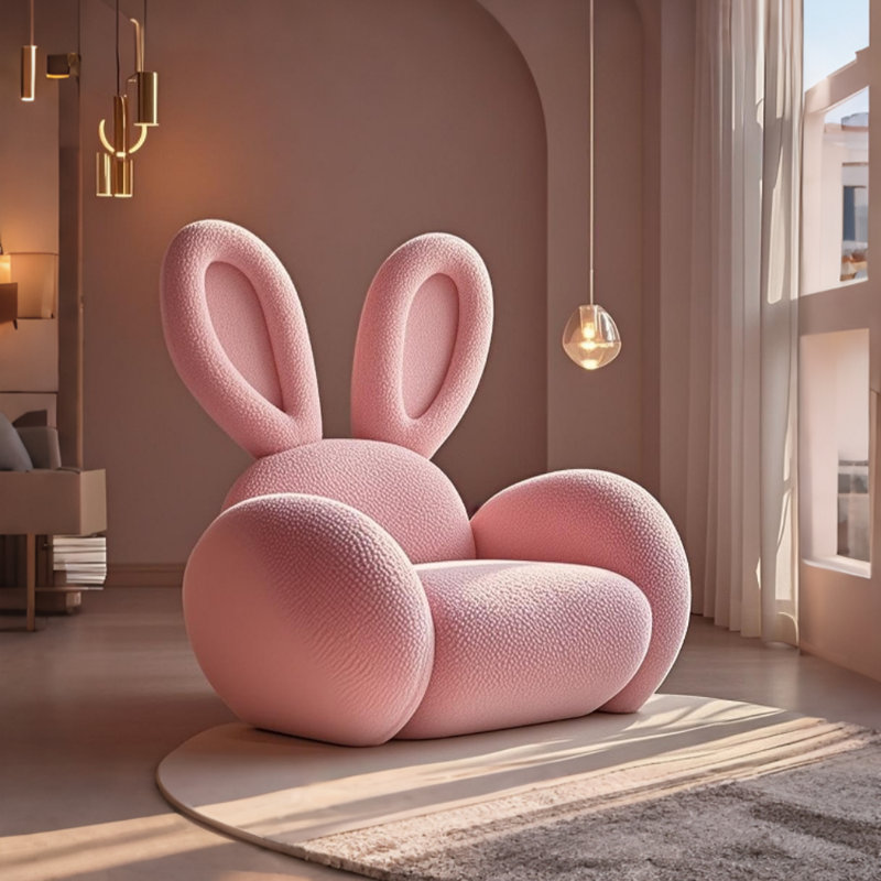 Modern Minimalist Rabbit-shaped Sofa Chair, Rose
