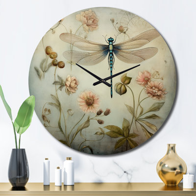 Horloge murale rétro en métal avec libellule volant II