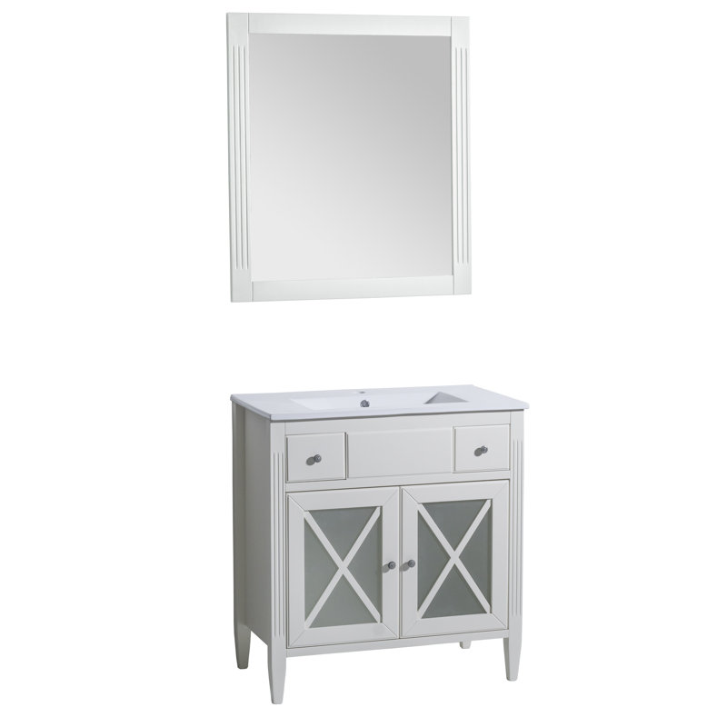 Meuble-lavabo de salle de bain simple avec miroir 40 po Postell, Blanc