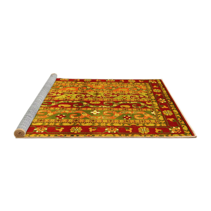 Tapis contemporains jaunes lavables à la machine 3089, Carré 8 pi