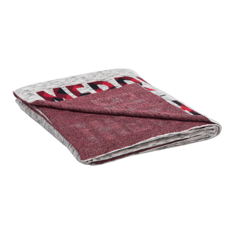 Merry and Bright Grey and Red Cotton Throw Blanket