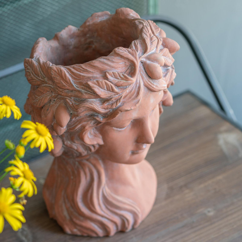 Head Bust Planter For Home, Garden Decor, Brown