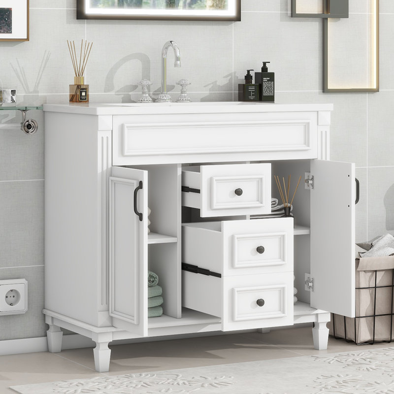 Meuble-lavabo moderne en céramique avec portes et tiroirs à fermeture douce Modern Storage Solution