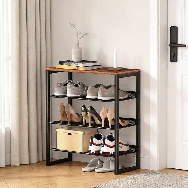 Industrial Shoe Rack – Sturdy Steel Entryway Organizer With Spacious Top – Sturdy Mesh Shelves – Adjustable Shoe Rack For Closet Storage