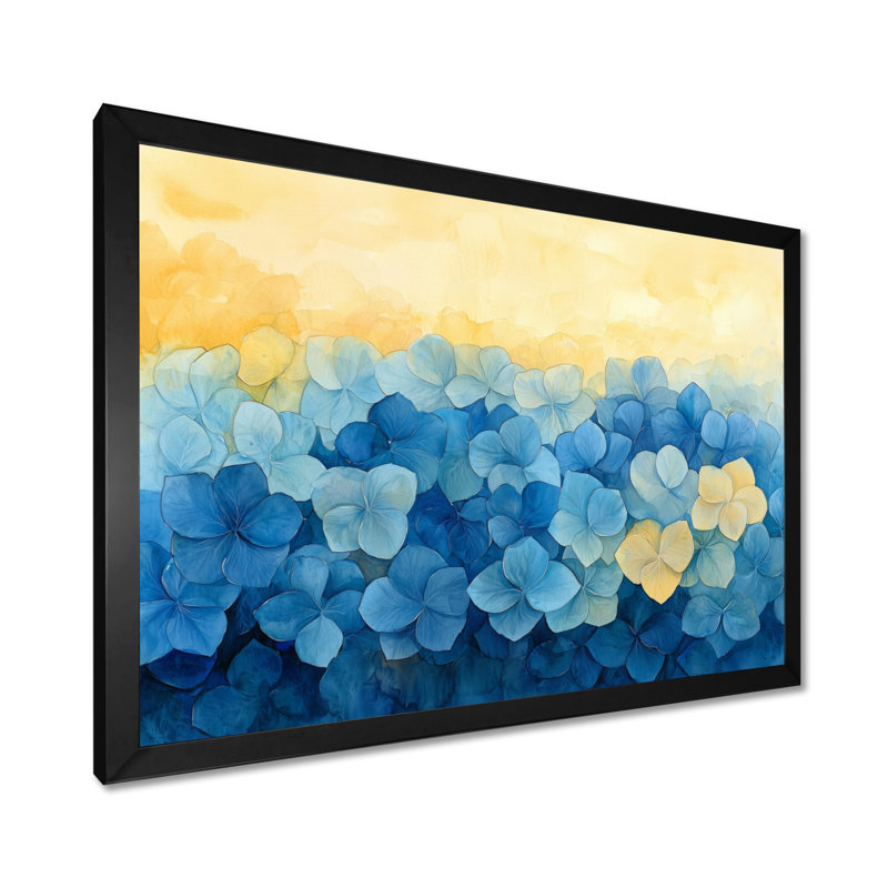 Abstrait, hortensia, horizon de la simplicité V - hortensia, art mural grand, H 30 po x l 40 po, Black