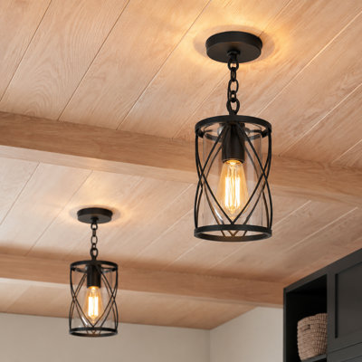 1-Light Outdoor Hanging Lanterns with Clear Glass Cylinder With Adjustable Height (Set of 2)