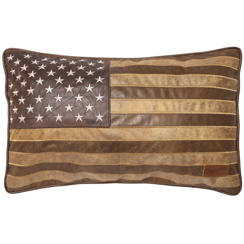 Distressed Brown Faux Leather American Flag Throw Pillow