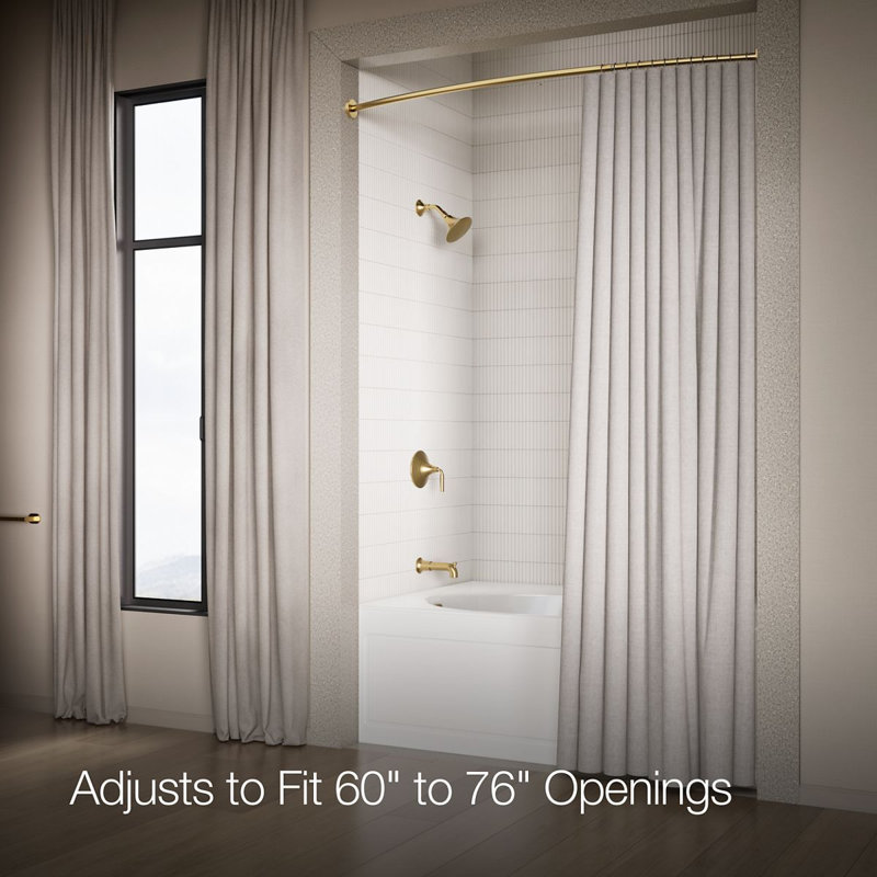Expanse® 76" Curved Fixed Shower Curtain Rod, Brass