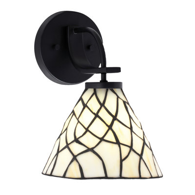 Sindel Cavella Wall Sconce Shown In Matte Black Finish With 7" Sandhill Art Glass