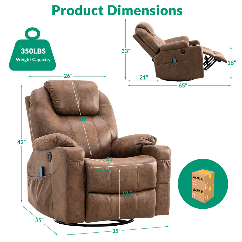 Deauna Upholstered Heated Massage Chair, Brown (Bronzing Suede Fabric)