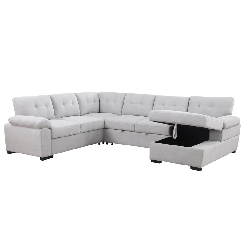 Sectional w/ pull out bed, Light Gray Polyester Blend