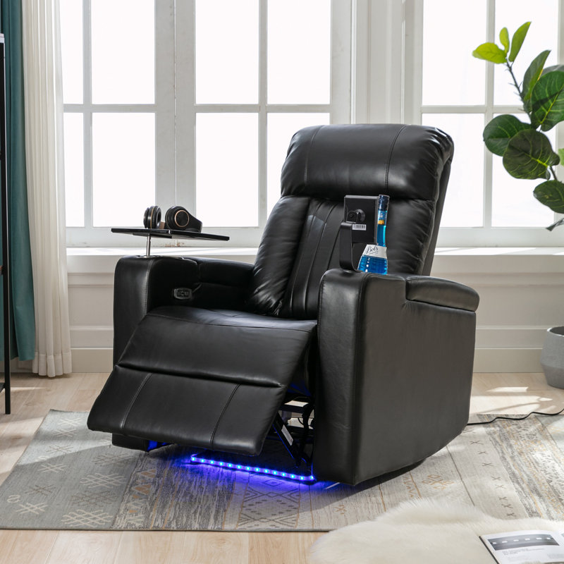 Fauteuil inclinable de cinéma maison 34,4 po Shanice, Similicuir noir