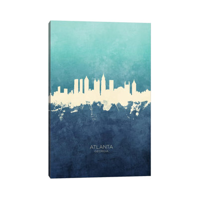 Atlanta Georgia Skyline Navy Cyan by Michael Tompsett - 1 Piece Wrapped Canvas Wall Art