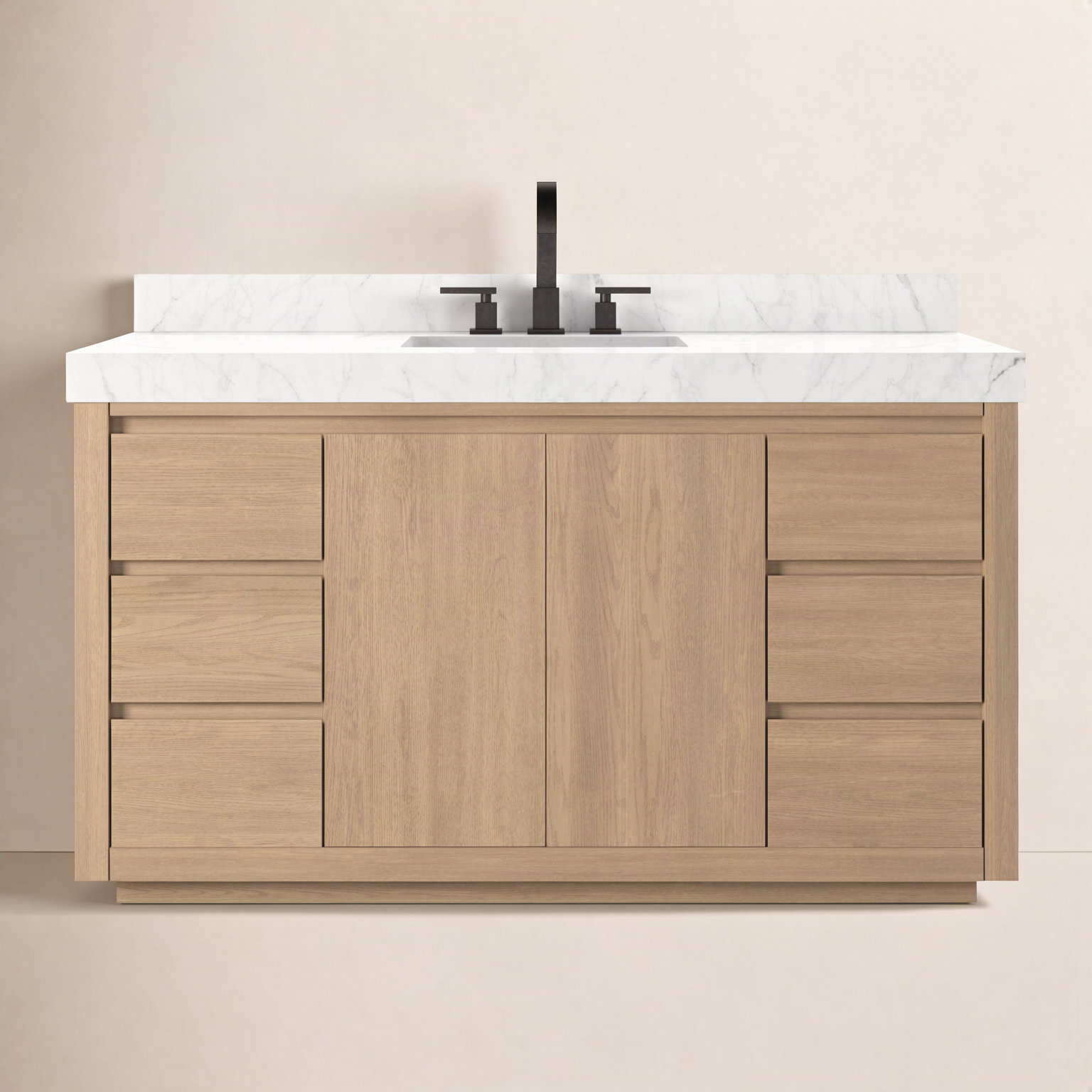 Oak Single Bathroom Vanity, Satin Light Wash Oak