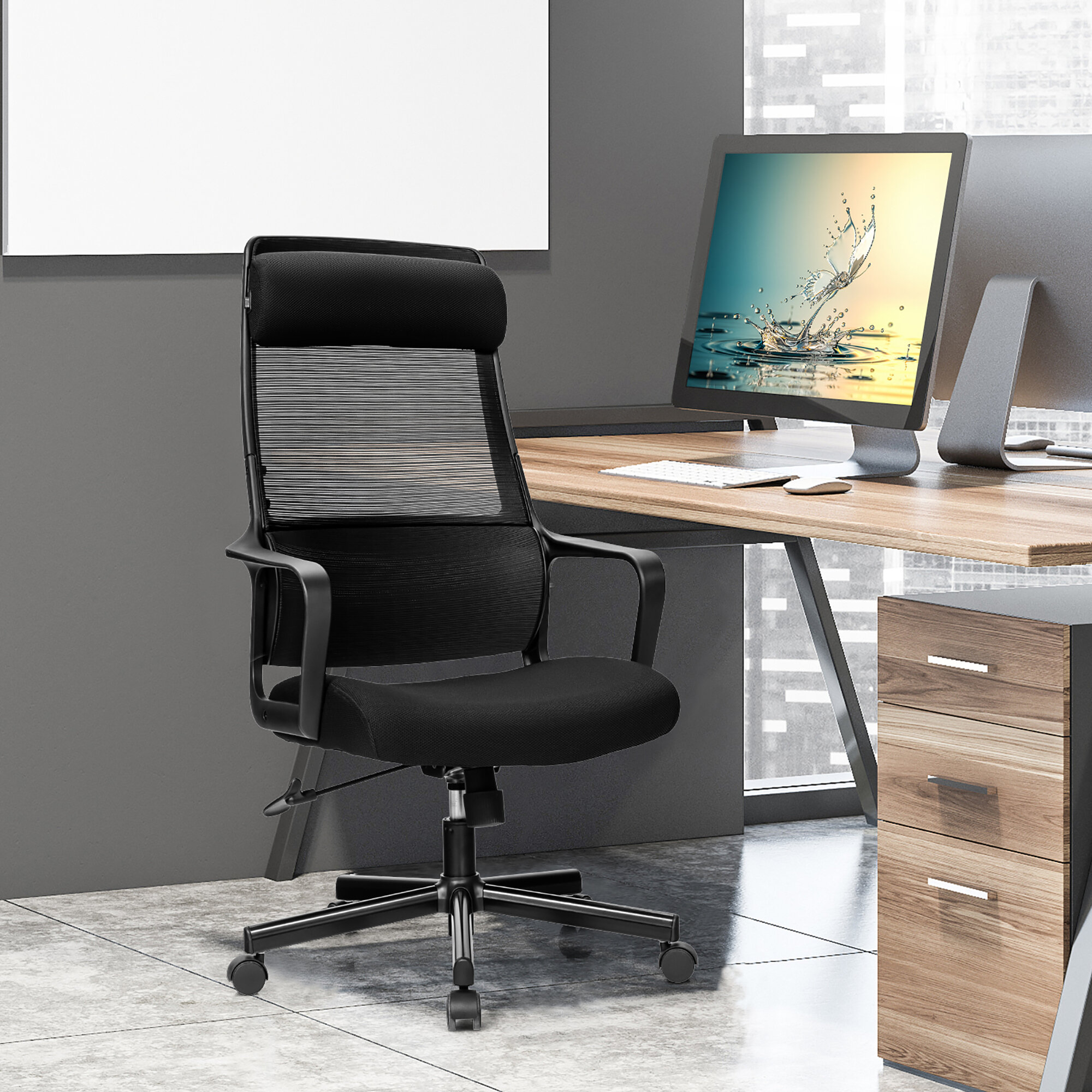 MoNiBloom Ergonomic Office Task Chair, Adjustable High Back Swivel Computer  Desk Chair with Backrest & Armrest for Office, Grey