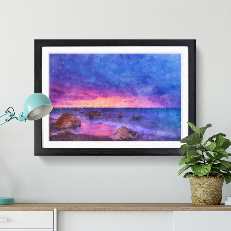 A Beach In Spain - Single Picture Frame Painting on MDF, 24cm H x 33cm W x 2cm D, Black