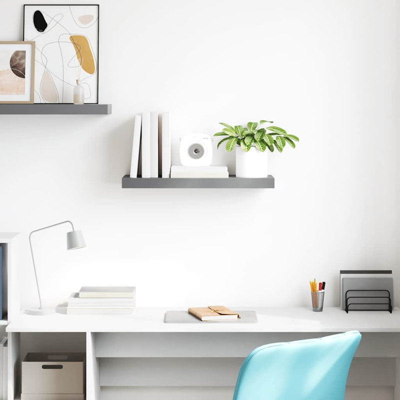 Tablette murale avec cadre flottant gris en MDF et structure métallique de style industriel moderne, Gris