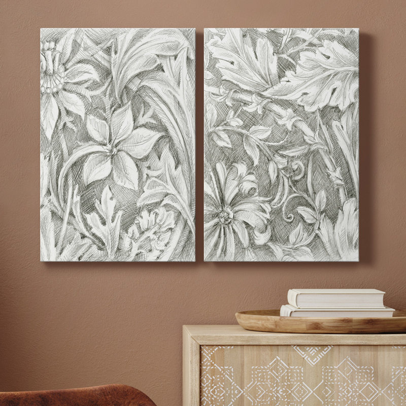 " Floral Pattern Sketch III " 2 - Pieces Painting Print, 36" H x 24" W x 1" D