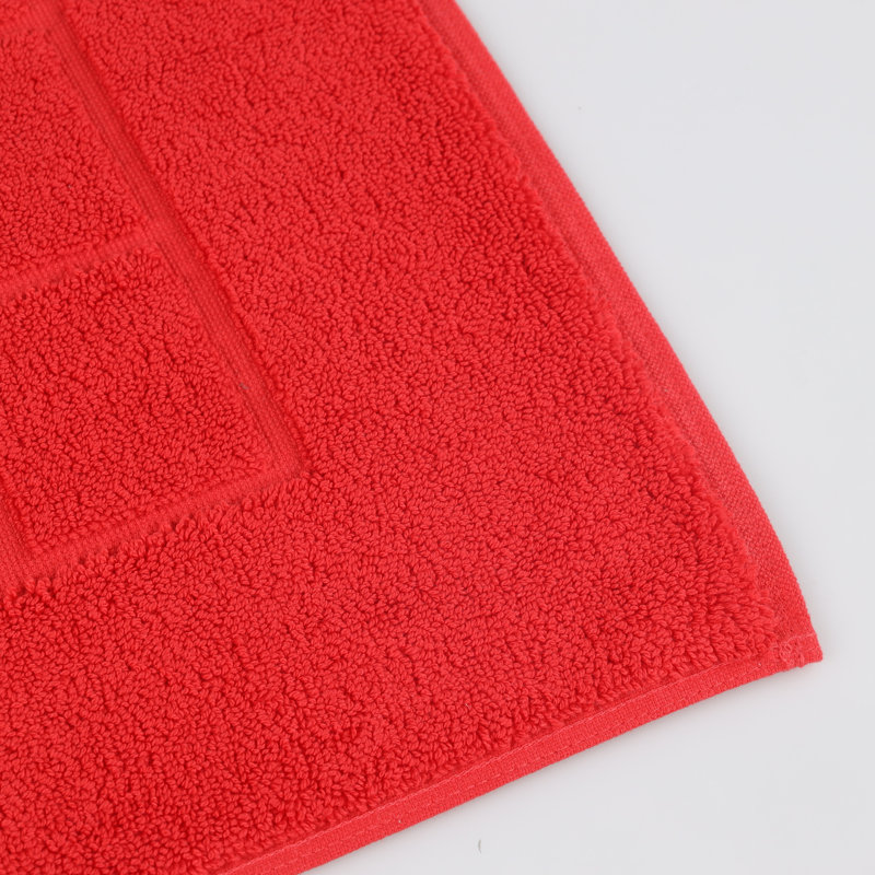 Nora Cotton Terry Solid Absorbent Thick Checkered Washable Bath Mat Set Of 2, Red