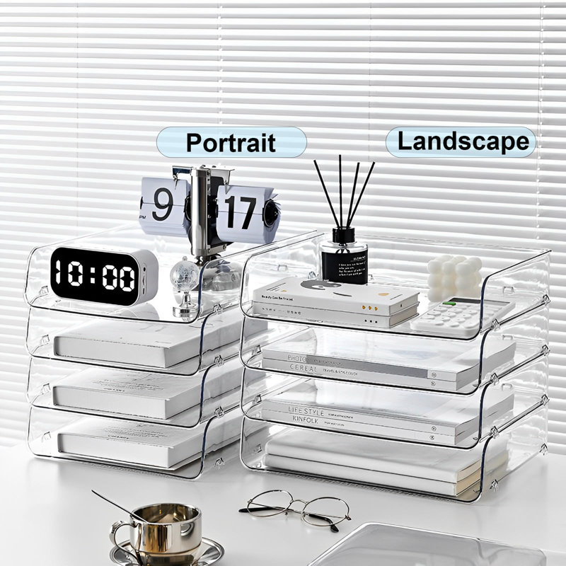 4 Pack Paper Organizer For Desk,Stackable Paper Tray Book Holder For Classroom,Office And More,Clear
