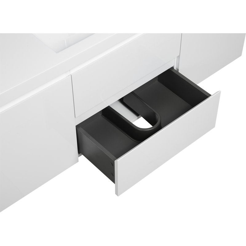 Meuble-lavabo flottant avec lavabo, Blanc, 59"