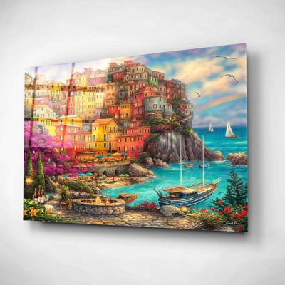 Art mural en verre Rosecliff Heights «A Beautiful Day At Cinque Terre» par Chuck Pinson