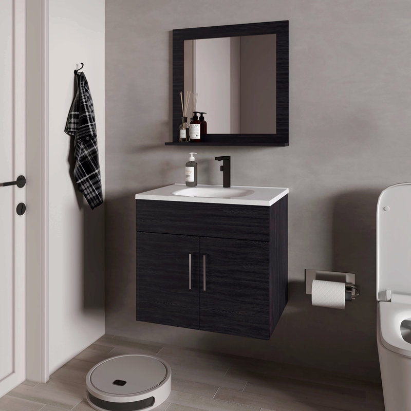 Ensemble de meuble-lavabo flottant 2 portes avec lavabo et miroir